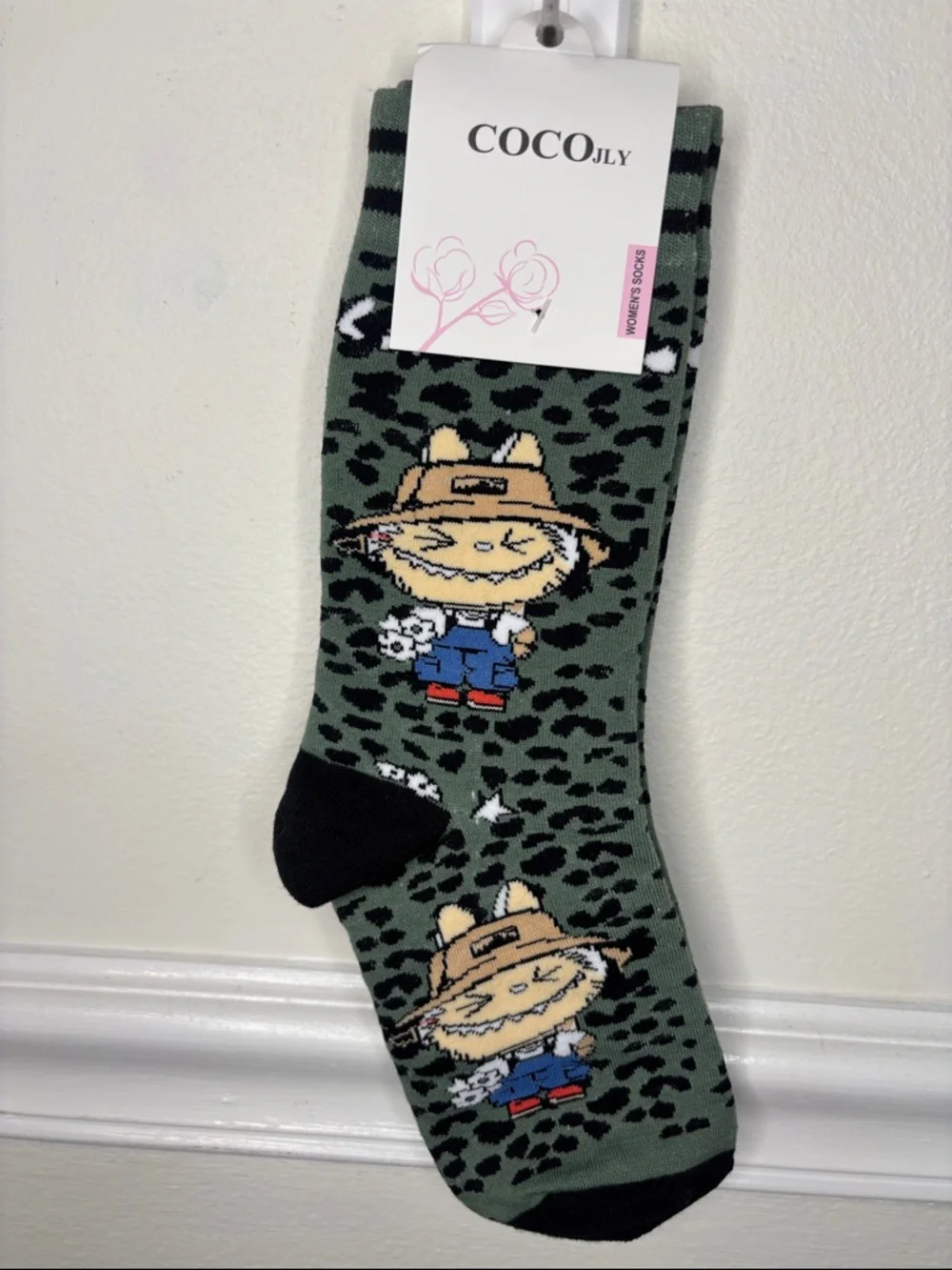 🔥COCOJLY Green Leopard Cartoon Cat Socks